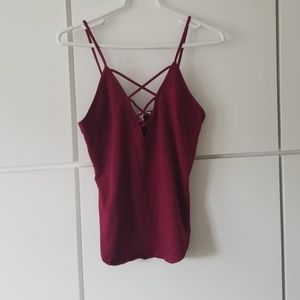Express M burgundy tank top criss-cross